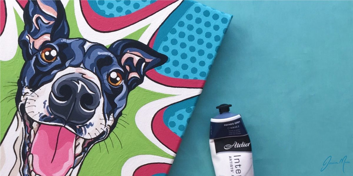 Budd the Whippet Hand Painted Pet Portrait | Pop Art Puppy Dogs